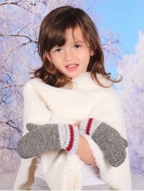 Kid's Double Layer Mittens W/ Red Stripe